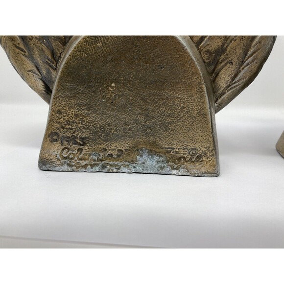 60s Mid Century Colonial Virginia Patriotic Brass Eagle Bookends Pair Patina Vgt - Picture 9 of 10